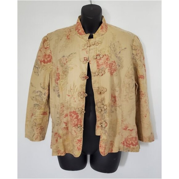 Vintage Ralph Lauren Linen Floral Print Jacket 3/4 Sleeves Frog Button Sz XL - Picture 6 of 9